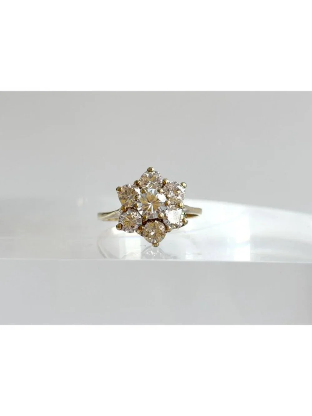 Gold Overlay Cubic Zirconia Vermeil Sterling Silver 925 Vintage Ring - sz 7